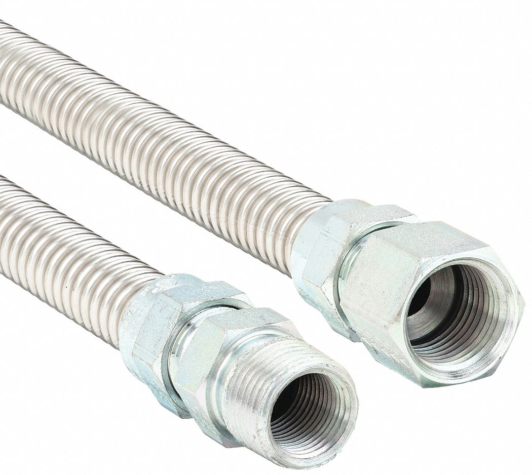Gas Connector: 1/2 in Hose Inside Dia., 6 ft Hose Lg, 86, 000 BTU Capacity, Silver, FNPT x FNPT