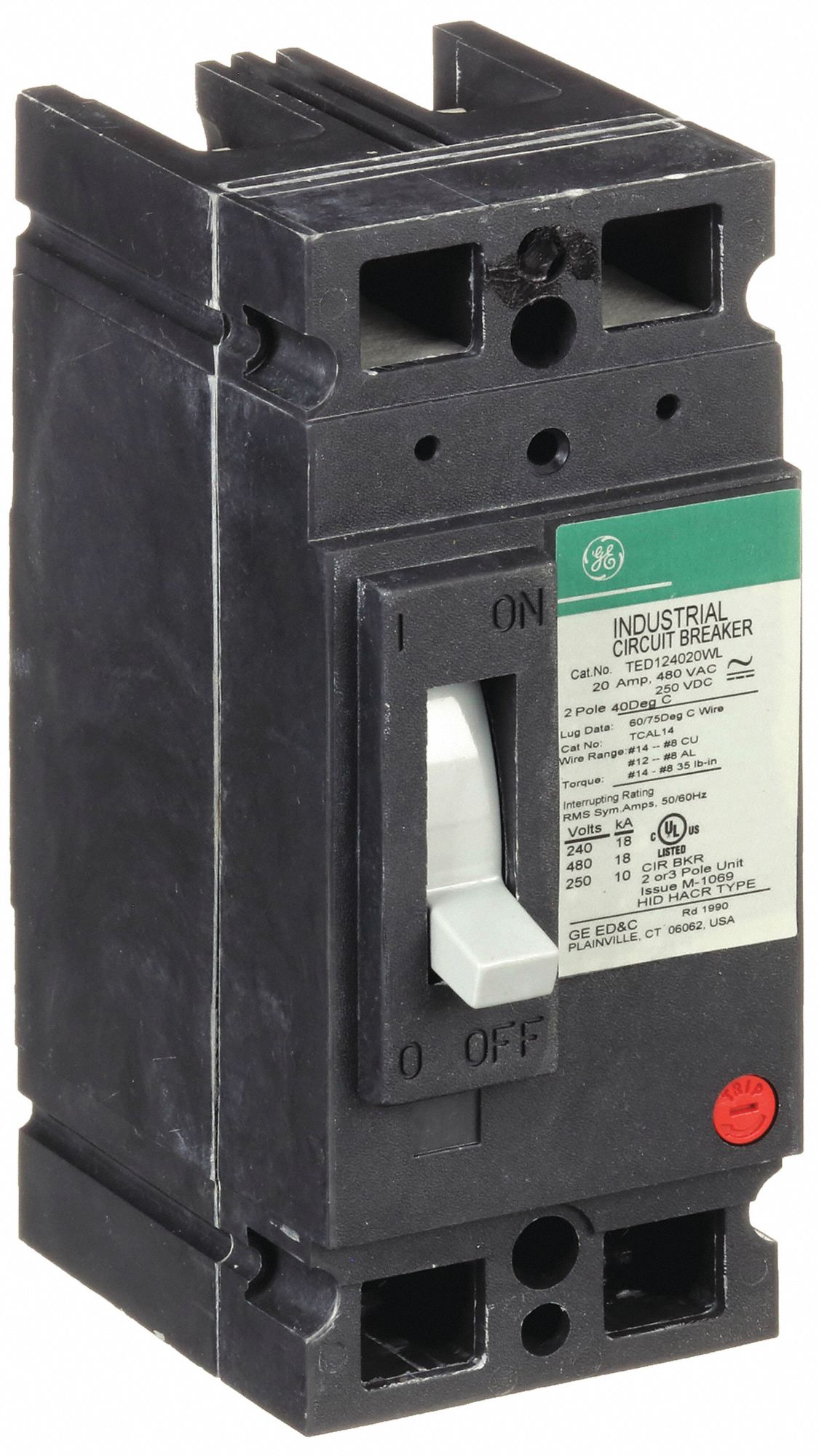 GE Molded Case Circuit Breaker: 20 A Amps, 18kA at 120/240/277/480V AC,  Fixed, Line/Load Lug