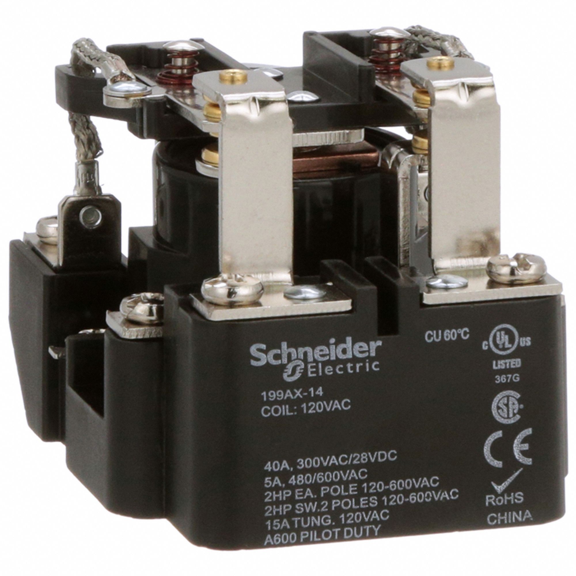 OPEN POWER RELAY, SURFACE MOUNTED, 40 A CURRENT RATING, 120V AC, 8 PINS/TERMINALS, DPDT