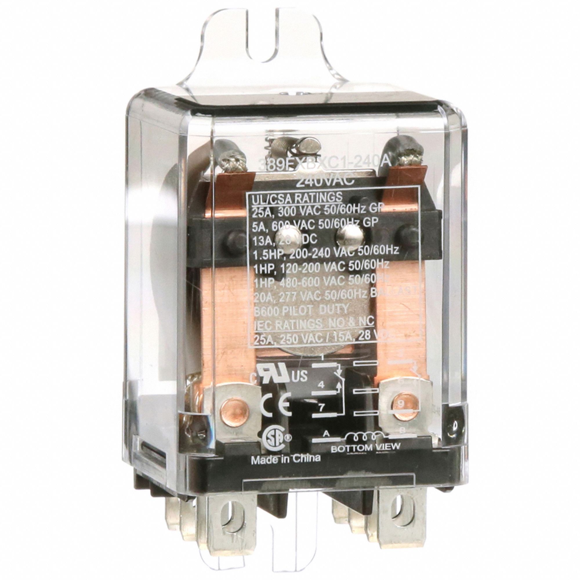 Enclosed Power Relay: Surface (Side Flange) Mounted, 25 A Current Rating, 240V AC, DPDT
