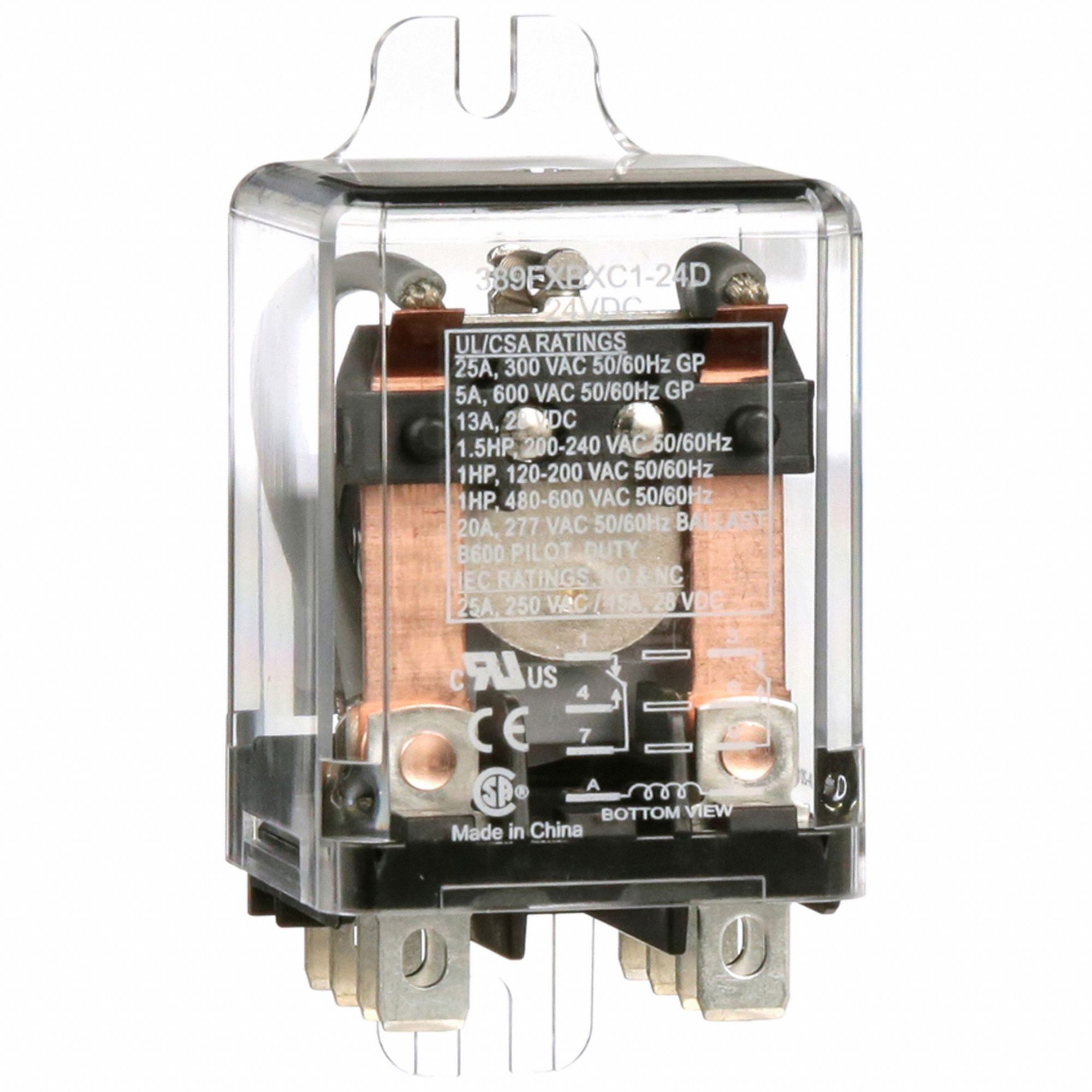 ENCLOSED POWER RELAY, SURFACE (SIDE FLANGE) MOUNTED, 25 A CURRENT RATING, 24V DC, DPDT