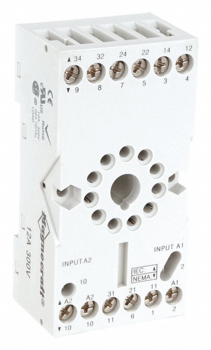 RELAY SOCKET, 12 A RATING, DIN-RAIL SOCKET MOUNTING, 11 PINS, B SOCKET, STANDARD, FINGER SAFE