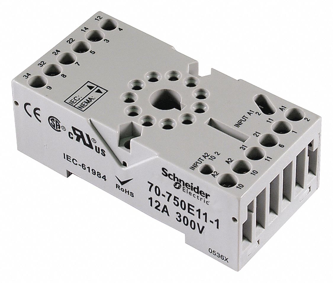 SCHNEIDER ELECTRIC Relay Socket: B, 12A @ 300V AC, 3PDT, Std/Finger ...