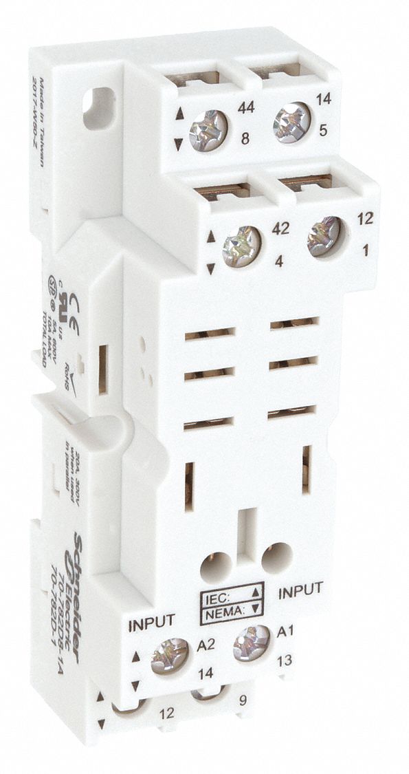 RELAY SOCKET,WHITE,1.18 IN H,8 PINS