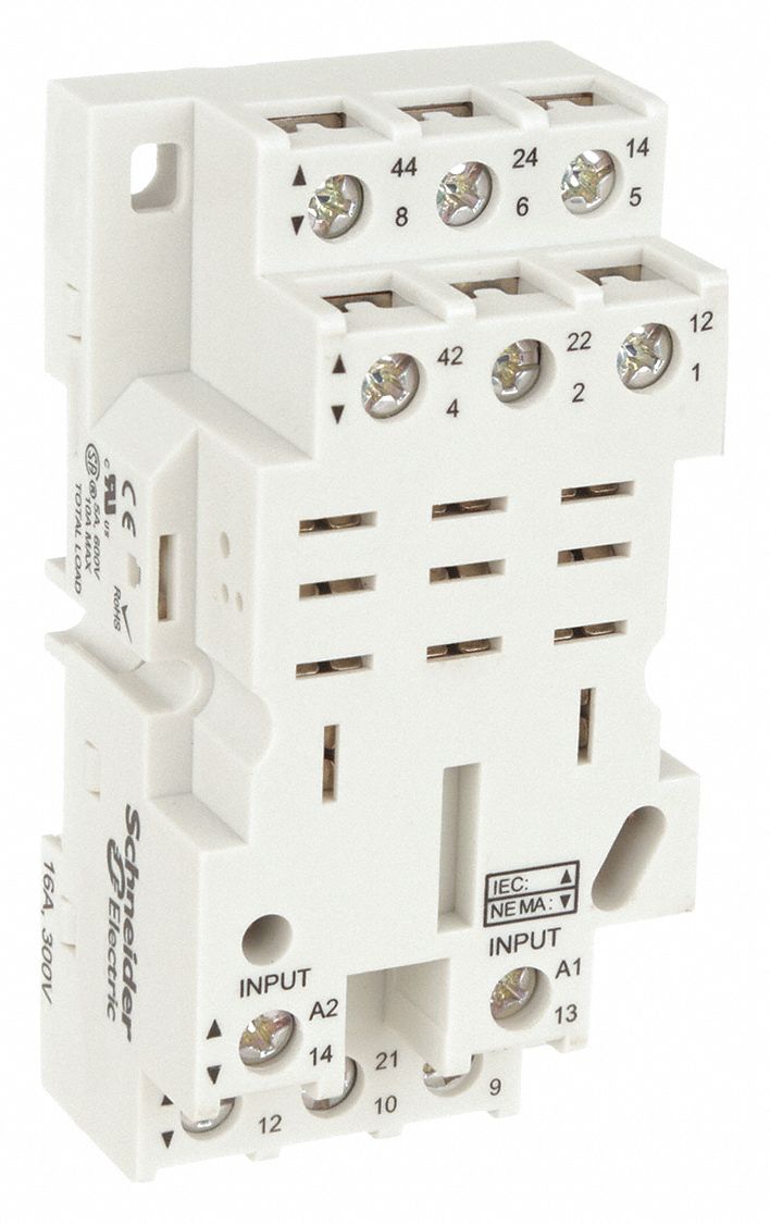 RELAY SOCKET, 16 A RATING, DIN-RAIL SOCKET MOUNTING, 11 PINS, E SOCKET, STANDARD, FINGER SAFE