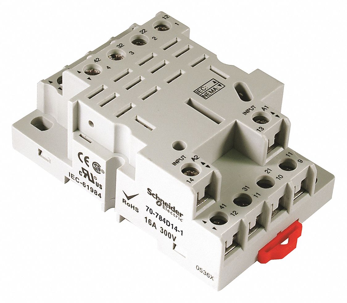 SCHNEIDER ELECTRIC Relay Socket, Elevator, Finger Safe, Square, Number