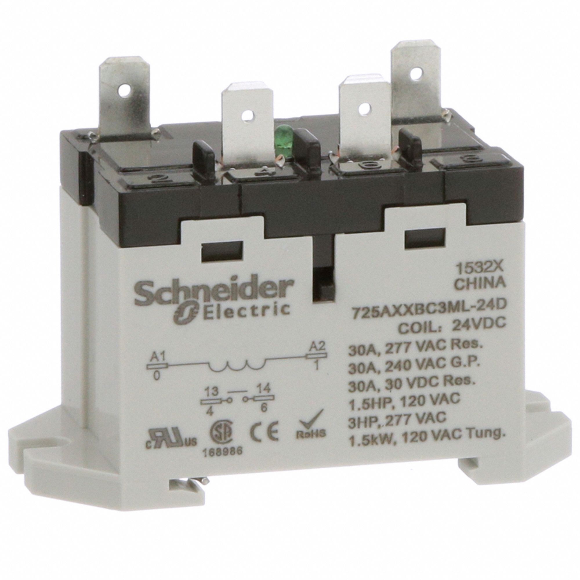 ENCLOSED POWER RELAY, DIN-RAIL AND SURFACE MOUNTED, 30 A CURRENT RATING, 24V DC, SPST-NO
