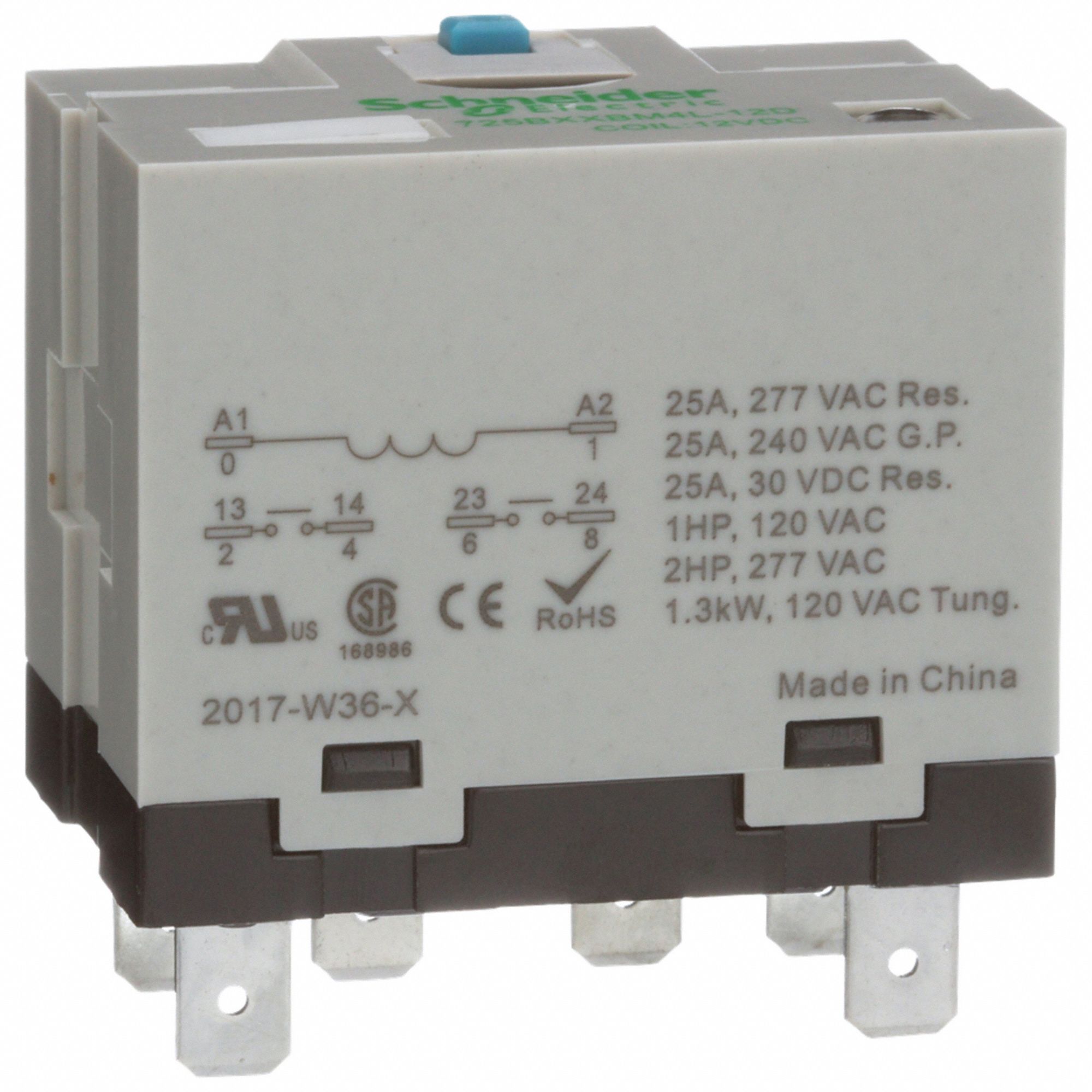 Enclosed Power Relay: Socket Mounted, 25 A Current Rating, 12V DC, 6 Pins/Terminals
