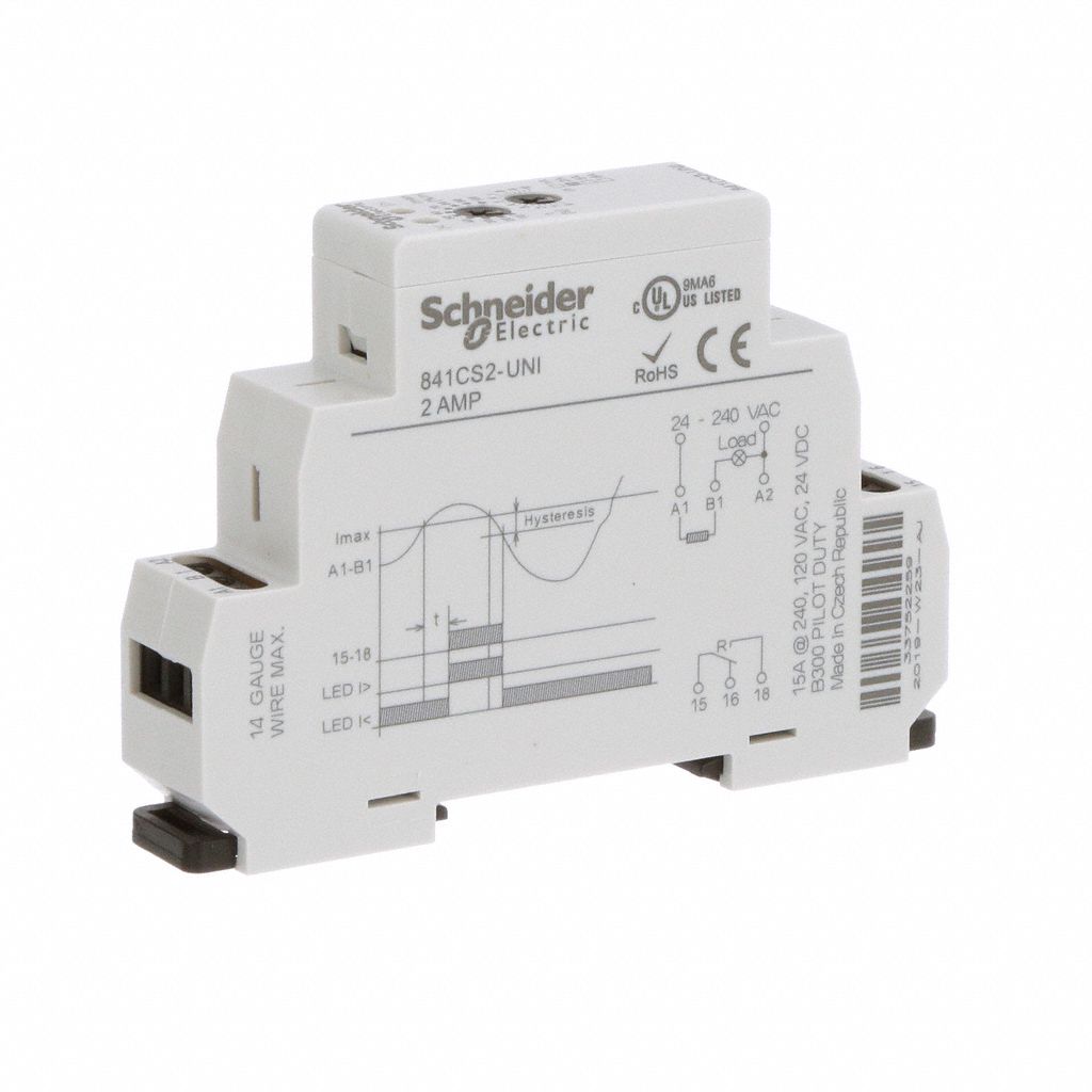 SCHNEIDER ELECTRIC Adjustable Current Sensing Relay 24 to 240V AC, Adj 0.20 to 2.00A, SPDT