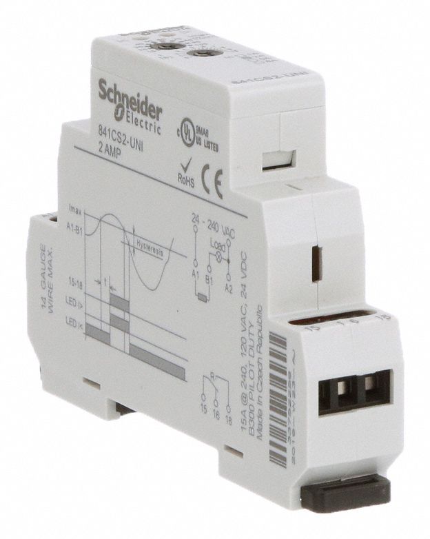 SCHNEIDER ELECTRIC Adjustable Current Sensing Relay 24 to 240V AC, Adj