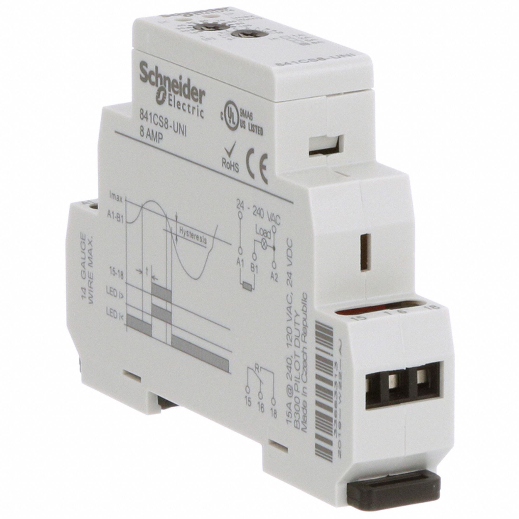 SCHNEIDER, DINRail Mounted, 15 A Current Rating, Adjustable Current