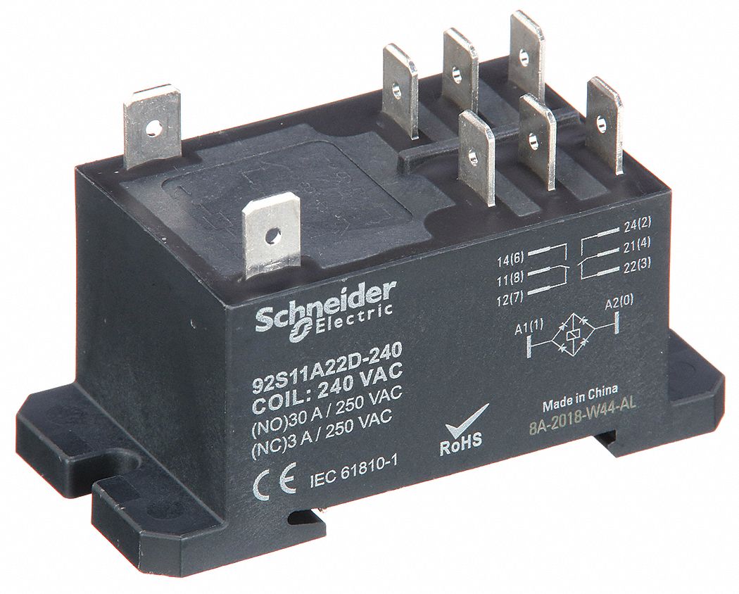 ENCLOSED POWER RELAY, DIN-RAIL AND SURFACE MOUNTED, 30 A CURRENT RATING, 240V AC, DPDT