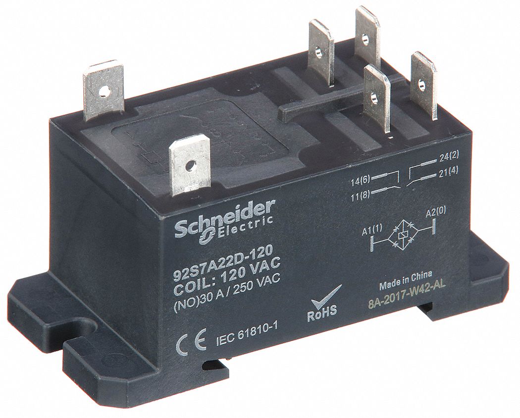 ENCLOSED POWER RELAY, DIN-RAIL AND SURFACE MOUNTED, 30 A CURRENT RATING, 120V AC, DPST-NO