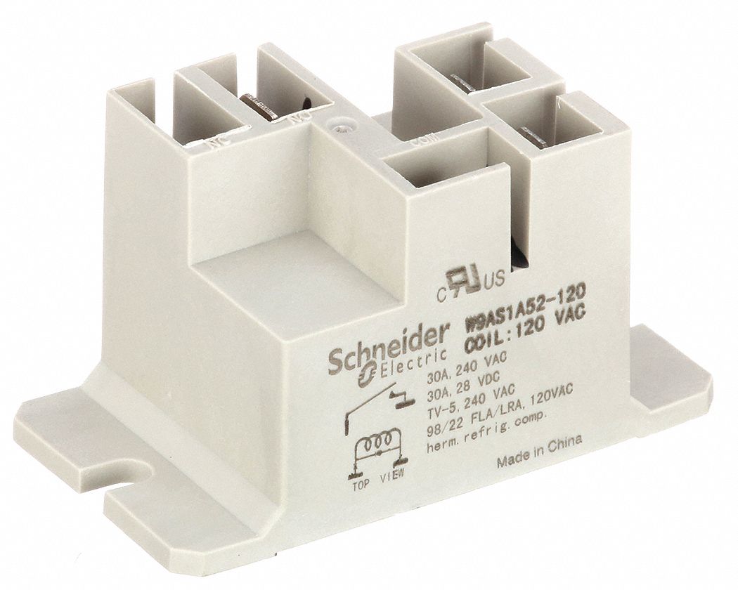 ENCLOSED POWER RELAY, SURFACE (TOP FLANGE) MOUNTED, 120V AC, 4 PINS/TERMINALS, SPST-NO