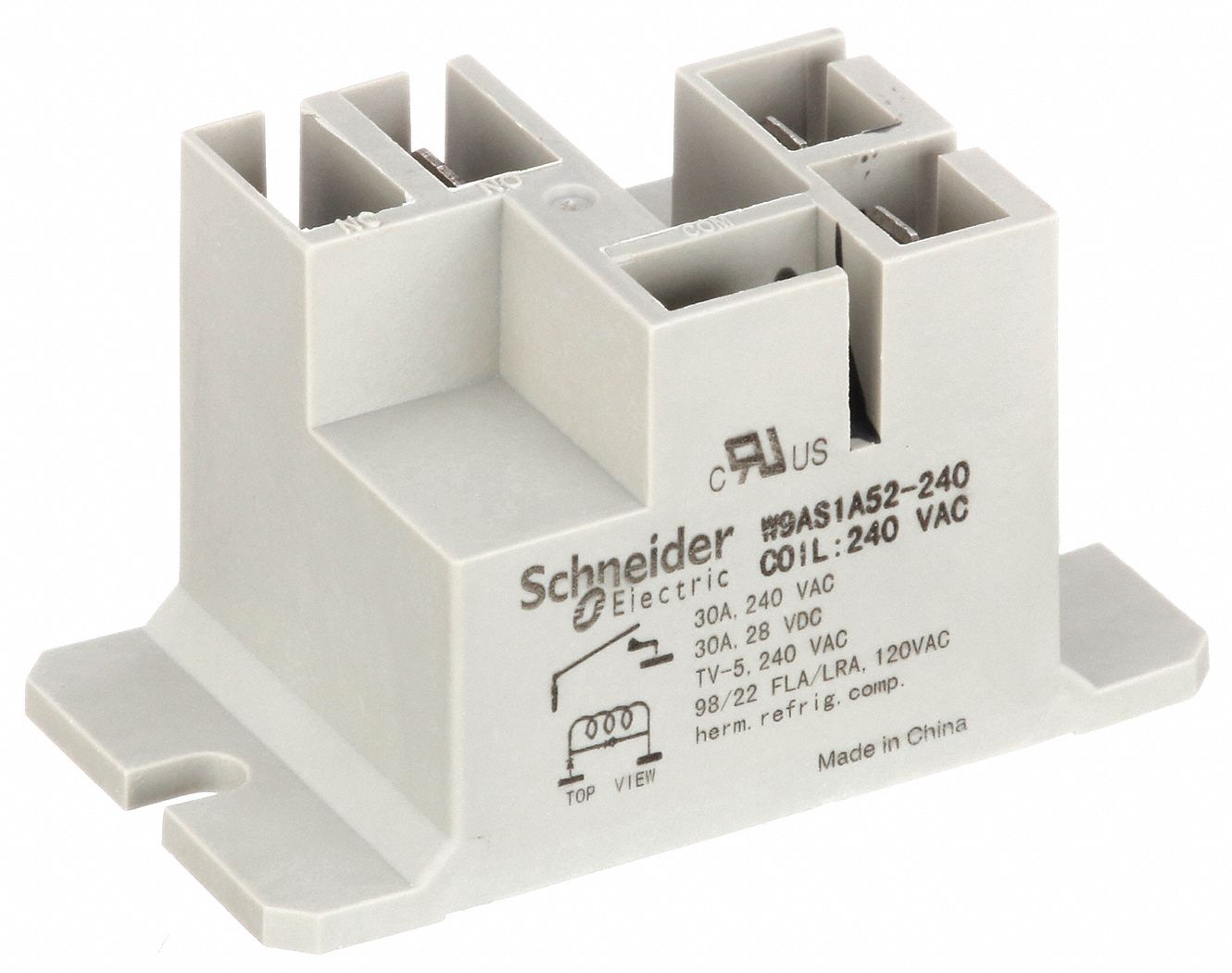 Enclosed Power Relay: Surface (Top Flange) Mounted, 30 A Current Rating, 240V AC, SPST-NO