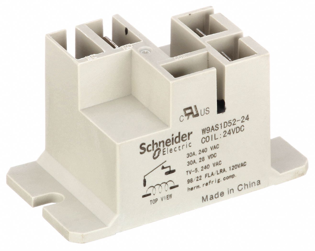 Enclosed Power Relay: Surface (Top Flange) Mounted, 24V DC, 4 Pins/Terminals, SPST-NO