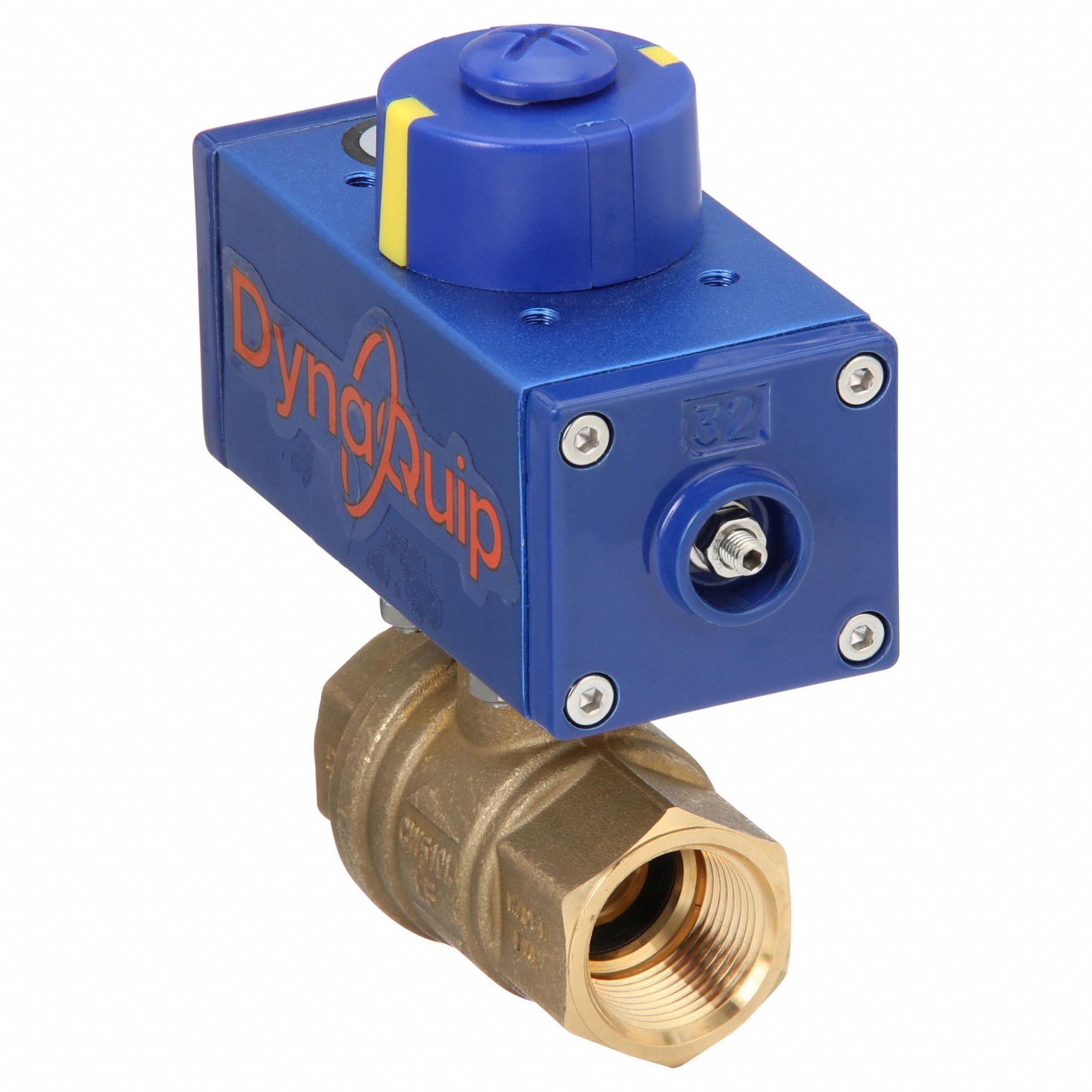 Pneumatically Actuated Two-Way Ball Valve: 3/4 in Size, Brass, FNPT x FNPT