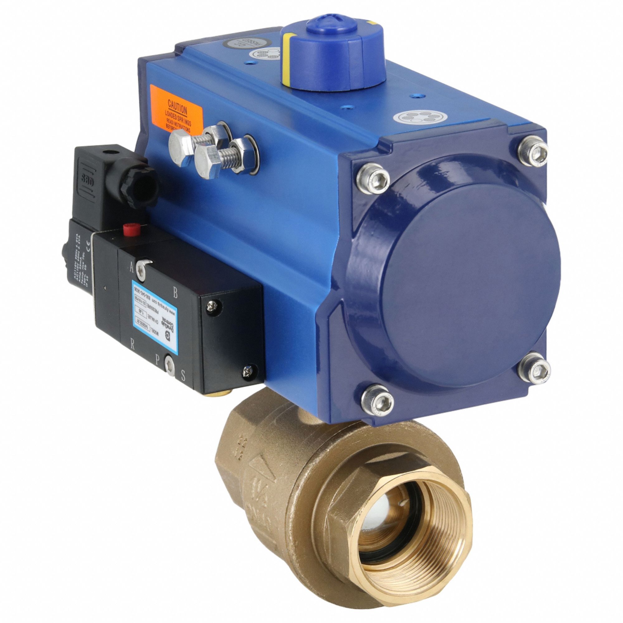 Pneumatically Actuated Two-Way Ball Valve: 1 1/2 in Size, Brass, FNPT x FNPT