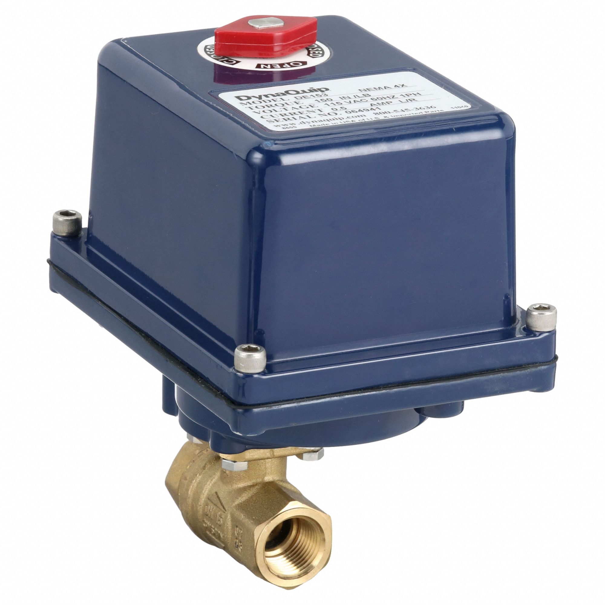 Electrically Actuated Two-Way Ball Valve: 1/2 in, Brass, 120V AC, FNPT x FNPT