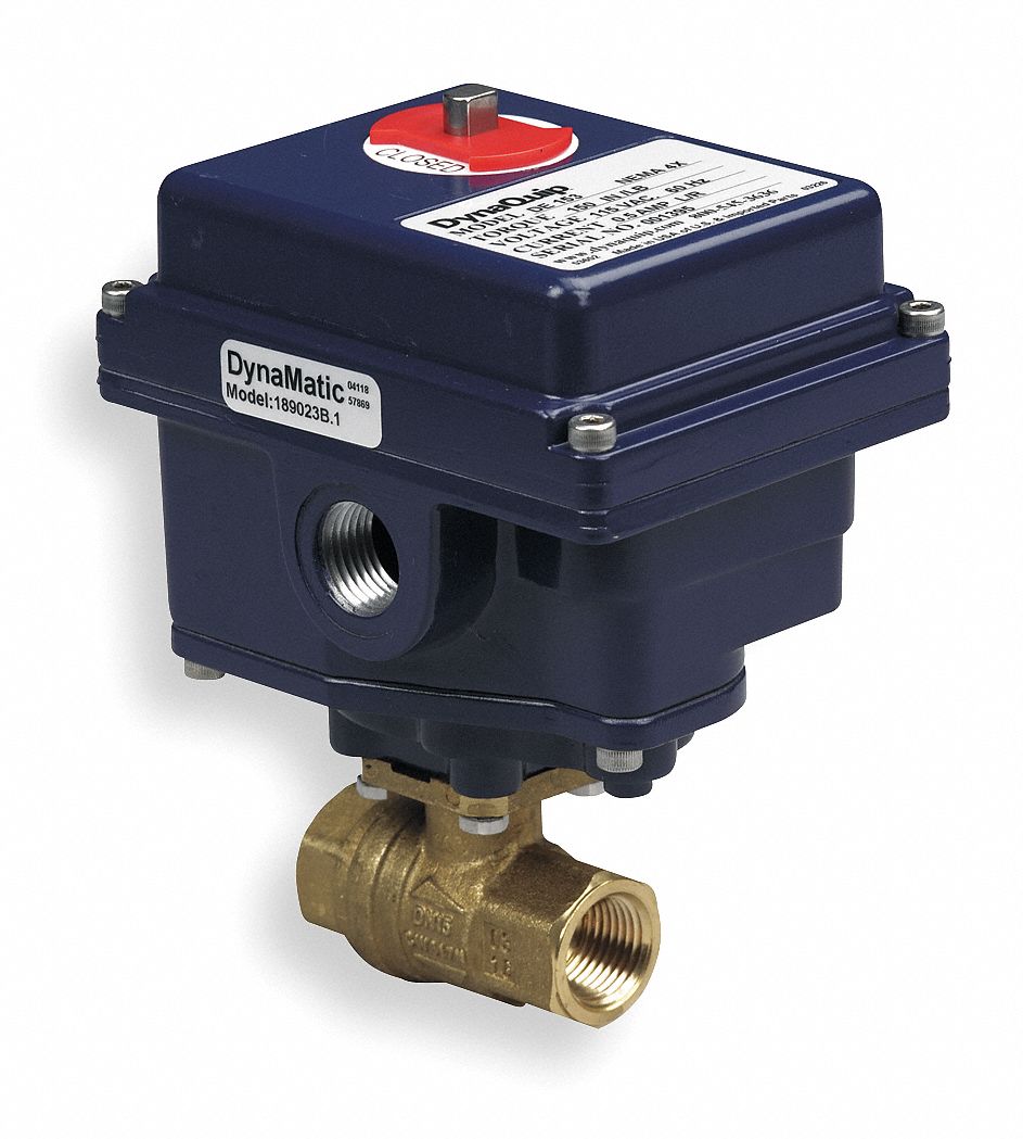 Brass Electronic Actuated Ball Valve, 1/2" Pipe Size, 115VAC Voltage