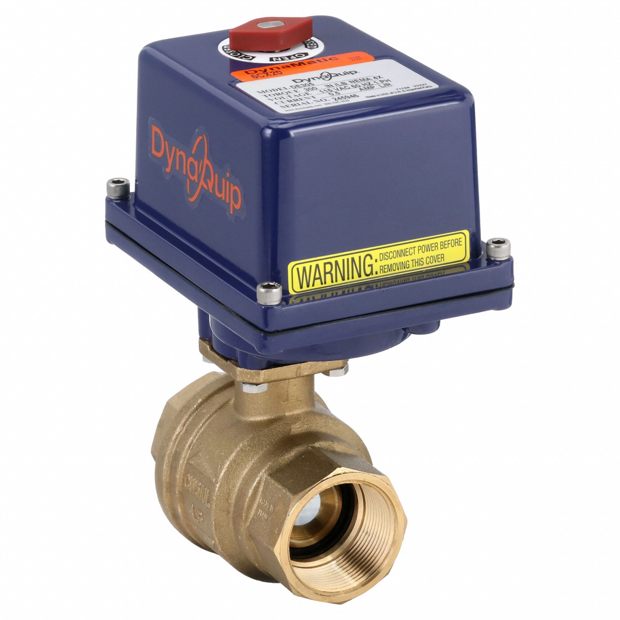 Electrically Actuated Two-Way Ball Valve: 1 1/2 in, Brass, 120V AC, FNPT x FNPT
