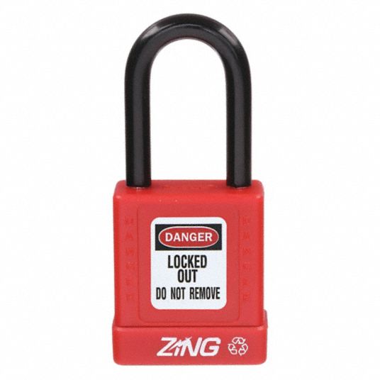 ZING Lockout Padlock: Keyed Different, Aluminum, Std Body Body Size, Steel,  Std, Red, 1 Pack Size