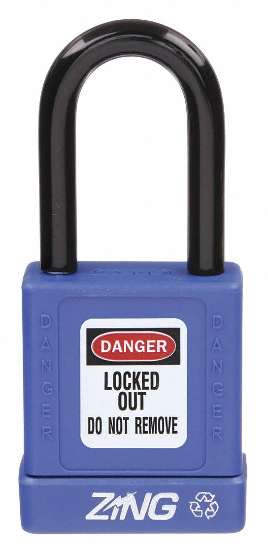 LOCKOUT PADLOCK, KEYED DIFFERENT, ALUMINUM, STANDARD BODY, STEEL, BLUE, 1 PK