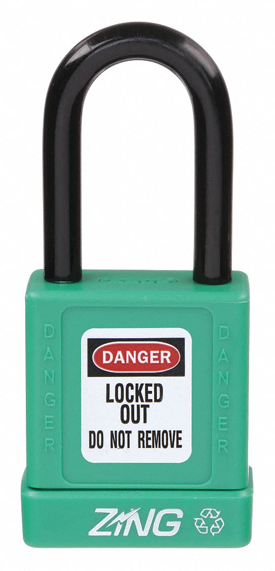 LOCKOUT PADLOCK, KEYED DIFFERENT, ALUMINUM, STANDARD BODY, STEEL, GREEN, 1 PK