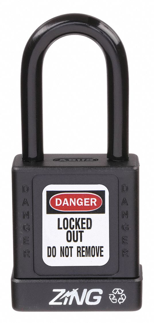 LOCKOUT PADLOCK, KEYED DIFFERENT, ALUMINUM, STANDARD BODY, STEEL, BLACK, 1 PK