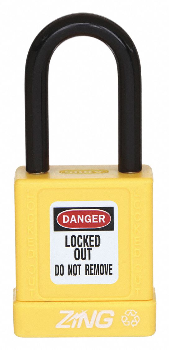 LOCKOUT PADLOCK, KEYED DIFFERENT, ALUMINUM, STANDARD BODY, STEEL, YELLOW, 1 PK