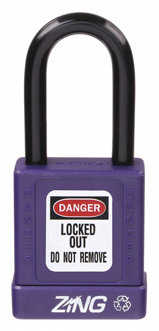 LOCKOUT PADLOCK, KEYED DIFFERENT, ALUMINUM, STANDARD BODY, STEEL, PURPLE, 1 PK