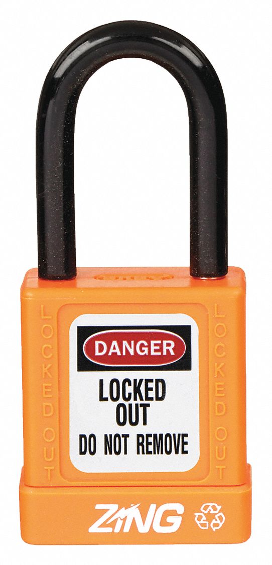 LOCKOUT PADLOCK, KEYED DIFFERENT, ALUMINUM, STANDARD BODY, STEEL, ORANGE, 1 PK