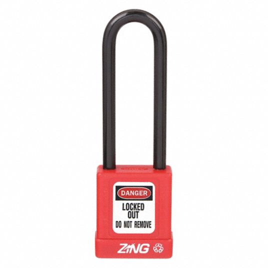 ZING Lockout Padlock: Keyed Alike, Aluminum, Std Body Body Size, Steel,  Extended, Red, 1 Pack Size