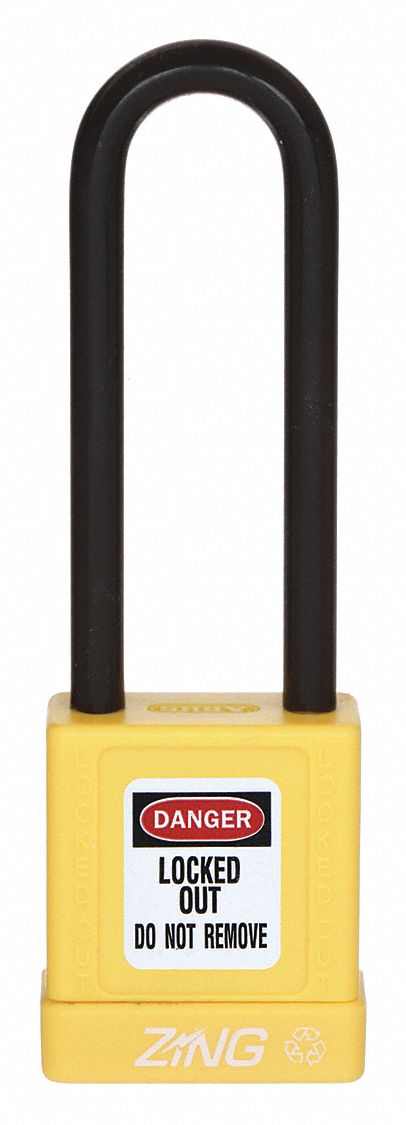 Lockout Padlock: Keyed Different, Aluminum, Std Body Body Size, Steel, Extended, Yellow