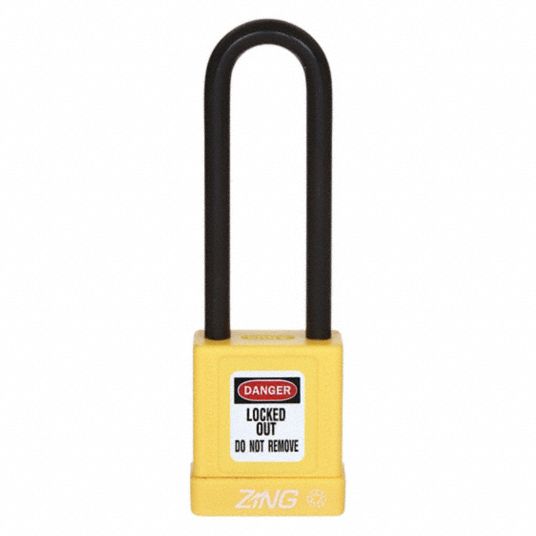 ZING Lockout Padlock: Keyed Alike, Aluminum, Std Body Body Size, Steel,  Extended, Yellow