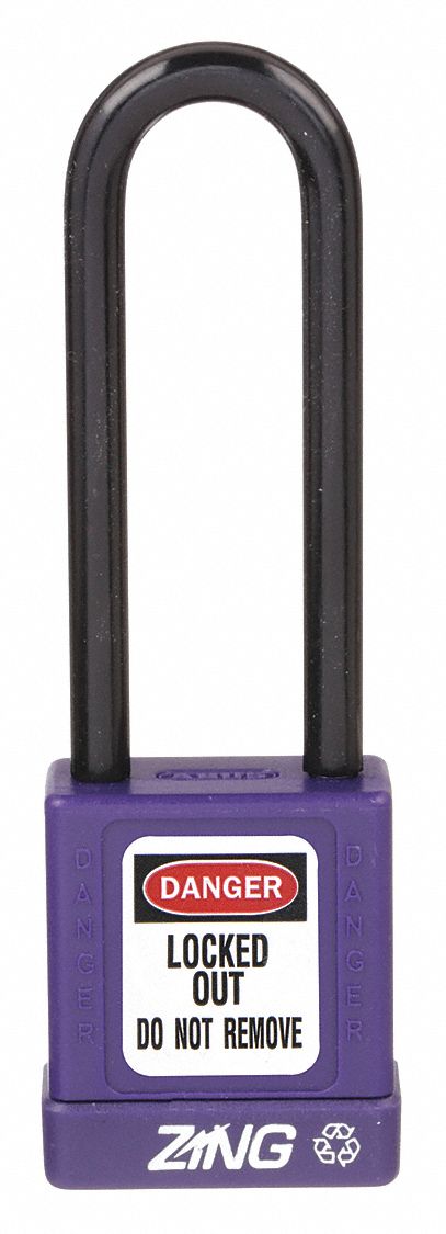 ZING Lockout Padlock: Keyed Different, Aluminum, Std Body Body Size, Steel,  Extended, Purple