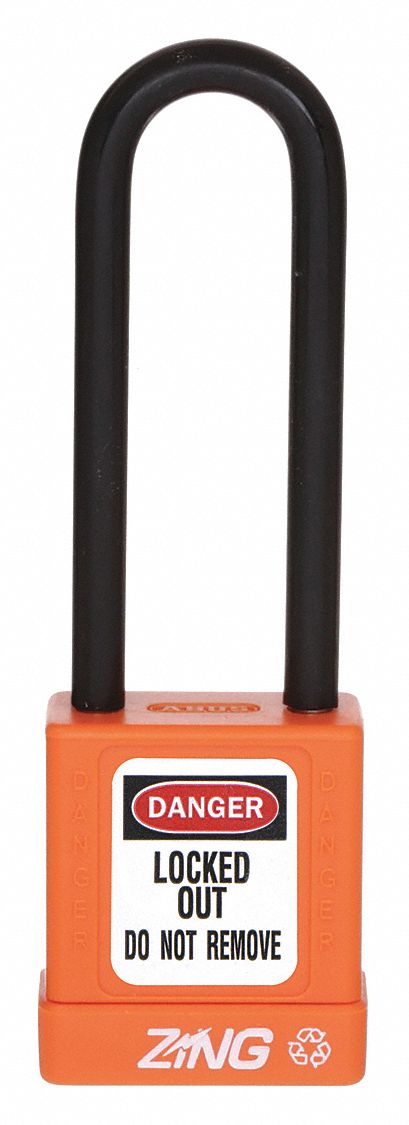 Lockout Padlock: Keyed Different, Aluminum, Std Body Body Size, Steel, Extended, Orange
