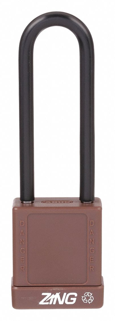 Lockout Padlock: Keyed Alike, Aluminum, Std Body Body Size, Steel, Extended, Brown, 1 Pack Size
