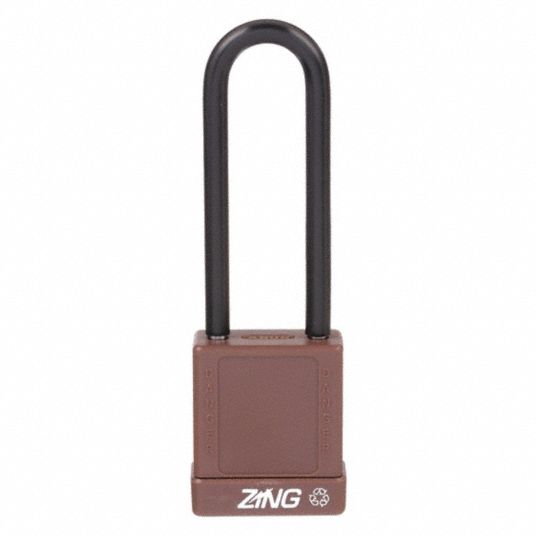 ZING Lockout Padlock: Keyed Alike, Aluminum, Std Body Body Size, Steel,  Extended, Brown, 1 Pack Size