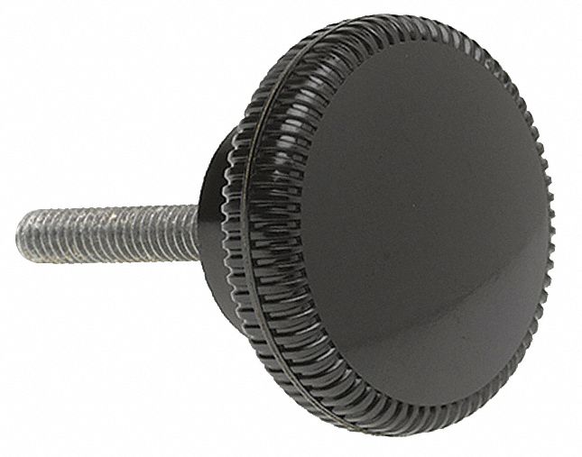 Hand Knob: Knurled, Thermoset, 1/4"-20 Thread, 0.5 in Thread Lg, 1 in Dia, Black