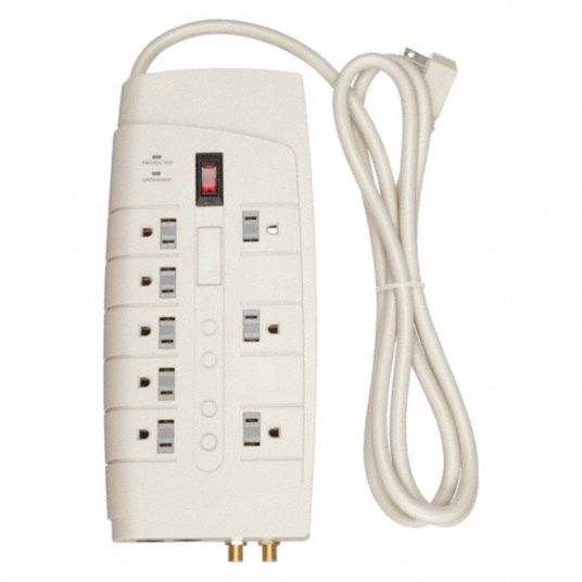 POWER FIRST, 8 Outlets, NEMA 5-15R, Datacom Surge Protector - 6CYY4 ...