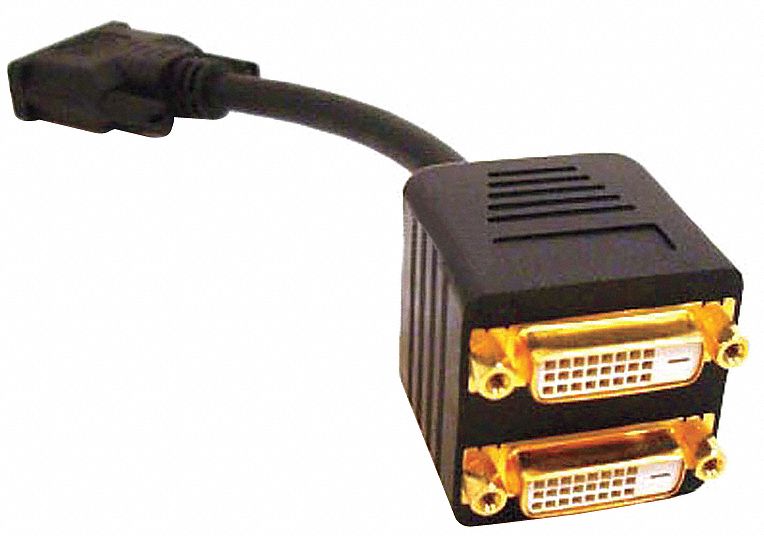 MONOPRICE Computer Cable Splitter: (2) DVI-D Female/DVI-D Male, 8 in Cable  Lg, Black, 3 Connections