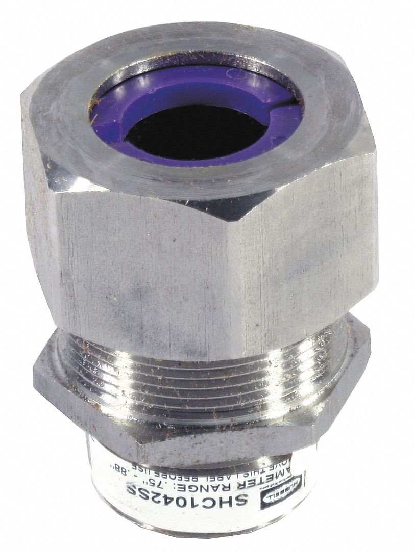 Liquid Tight Cord Connector: Stainless Steel, 1 in MNPT, 0.75 in to 0.88 in, Silver