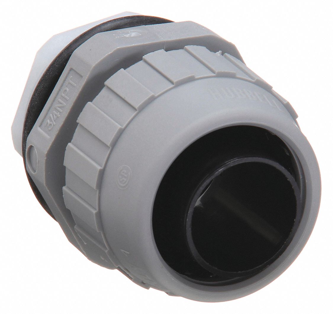 LIQUID-TIGHT CONDUIT FITTING, ¾ IN TRADE SIZE, STRAIGH, INSULATED, GREY, INDOOR/OUTDOOR