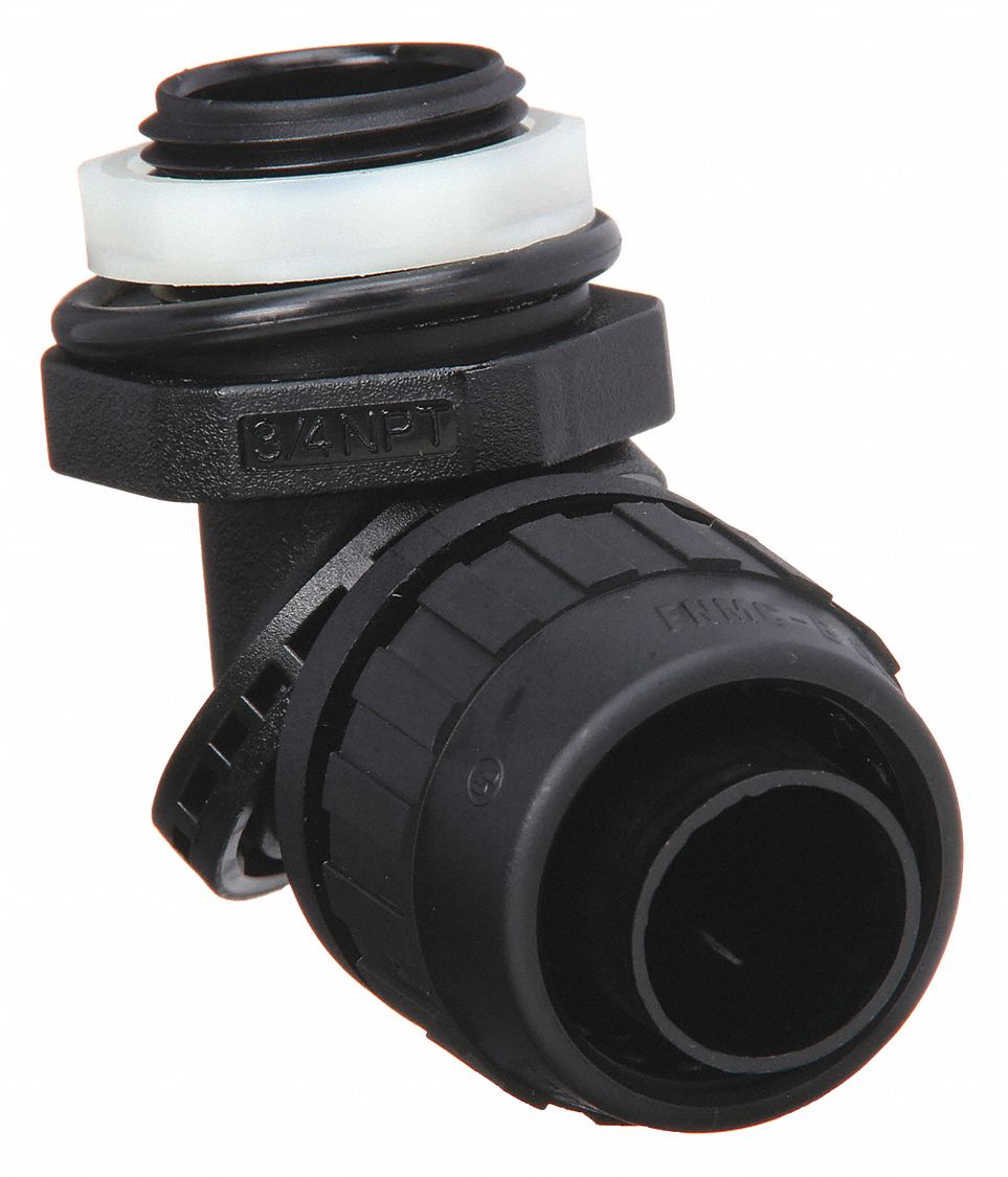 LIQUID-TIGHT CONDUIT FITTING, NYLON, ½ IN TRADE SIZE, INSULATED, BLACK