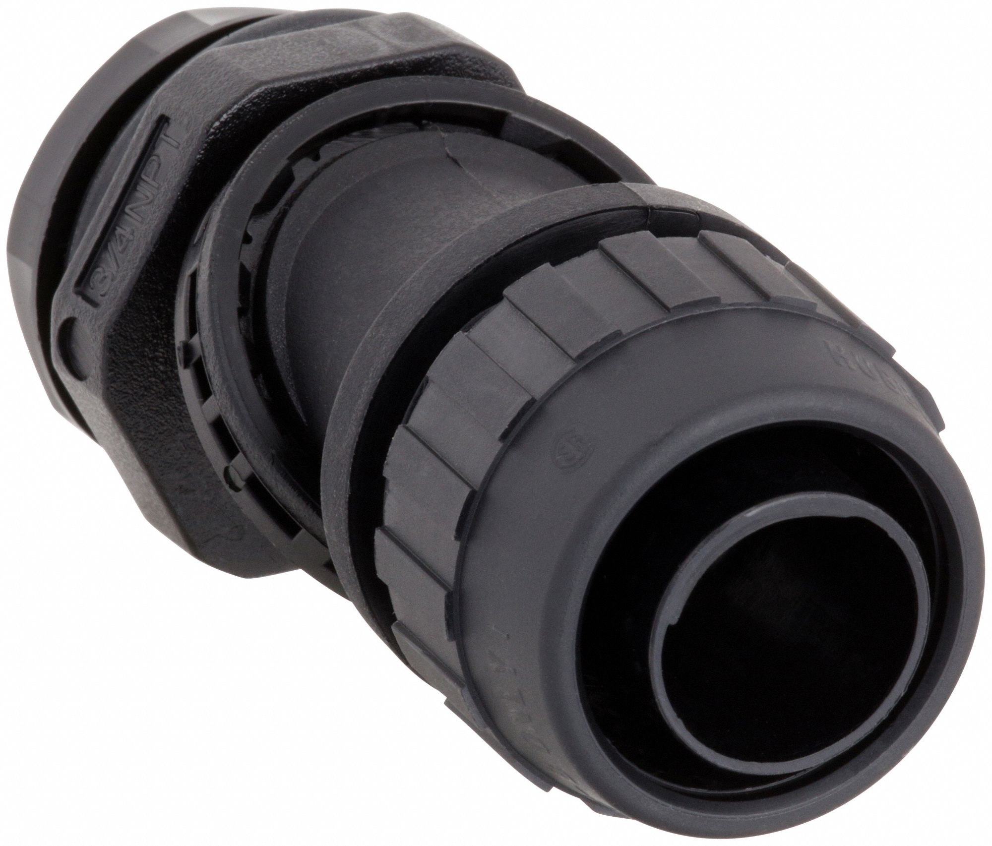 LIQUID-TIGHT CONDUIT FITTING, NYLON, ¾ IN TRADE SIZE, INSULATED, BLACK