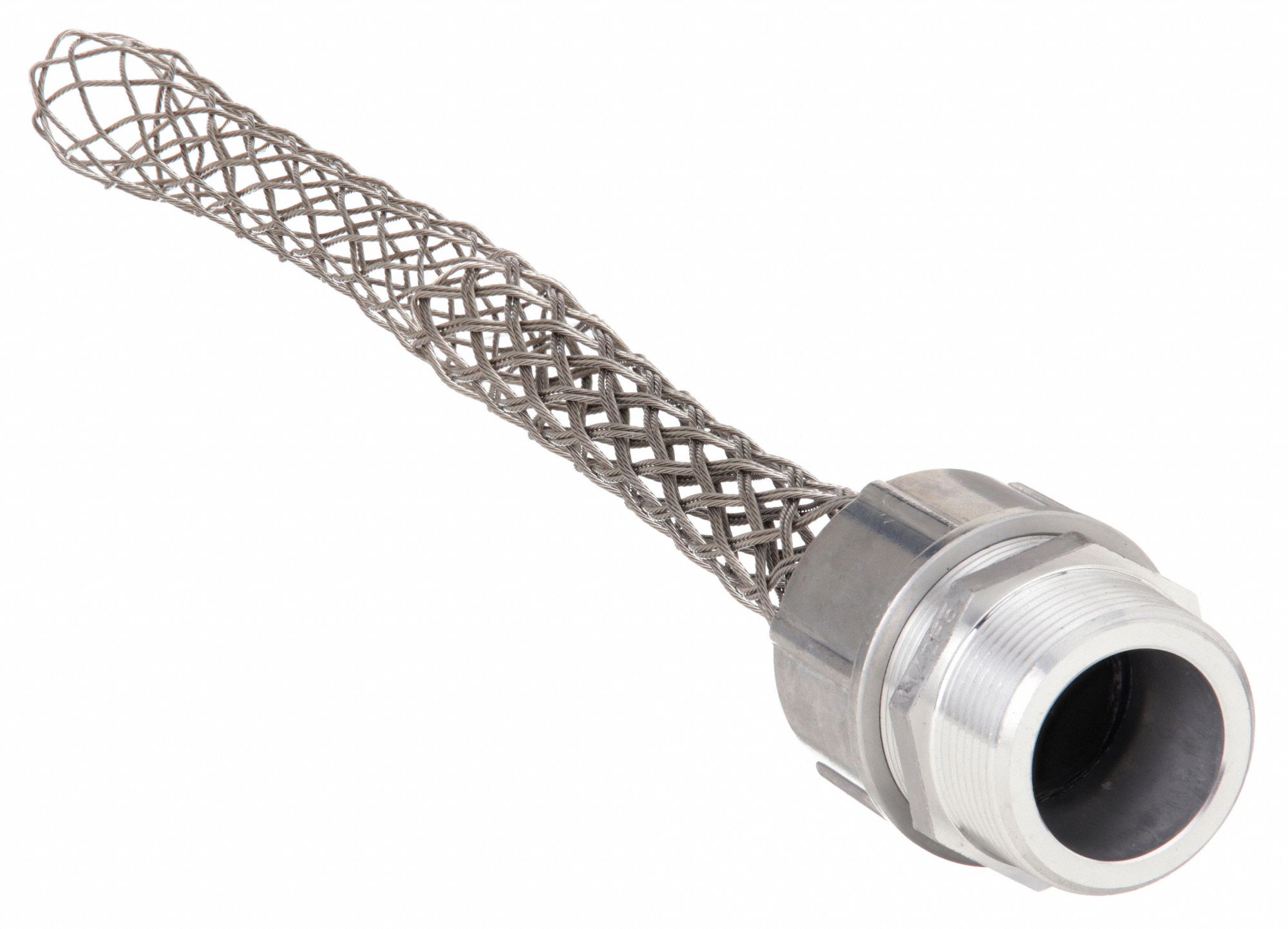 Liquid Tight Cord Connector with Strain Relief: Straight, Aluminum, 1 1/4  in MNPT, Mesh, 1 Cords