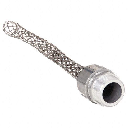 Liquid Tight Cord Connector with Strain Relief: Straight, Aluminum, 1 1/4  in MNPT, Mesh, 1 Cords