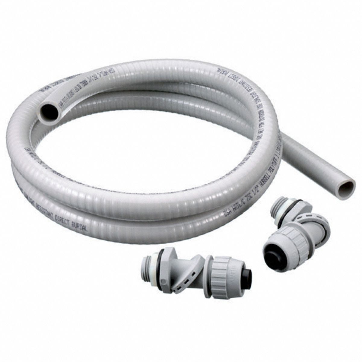 LIQUID-TIGHT FLEX CONDUIT AND FITTING KITS, ½ IN TRADE SIZE, GREY, 6 FT NOMINAL L, PS