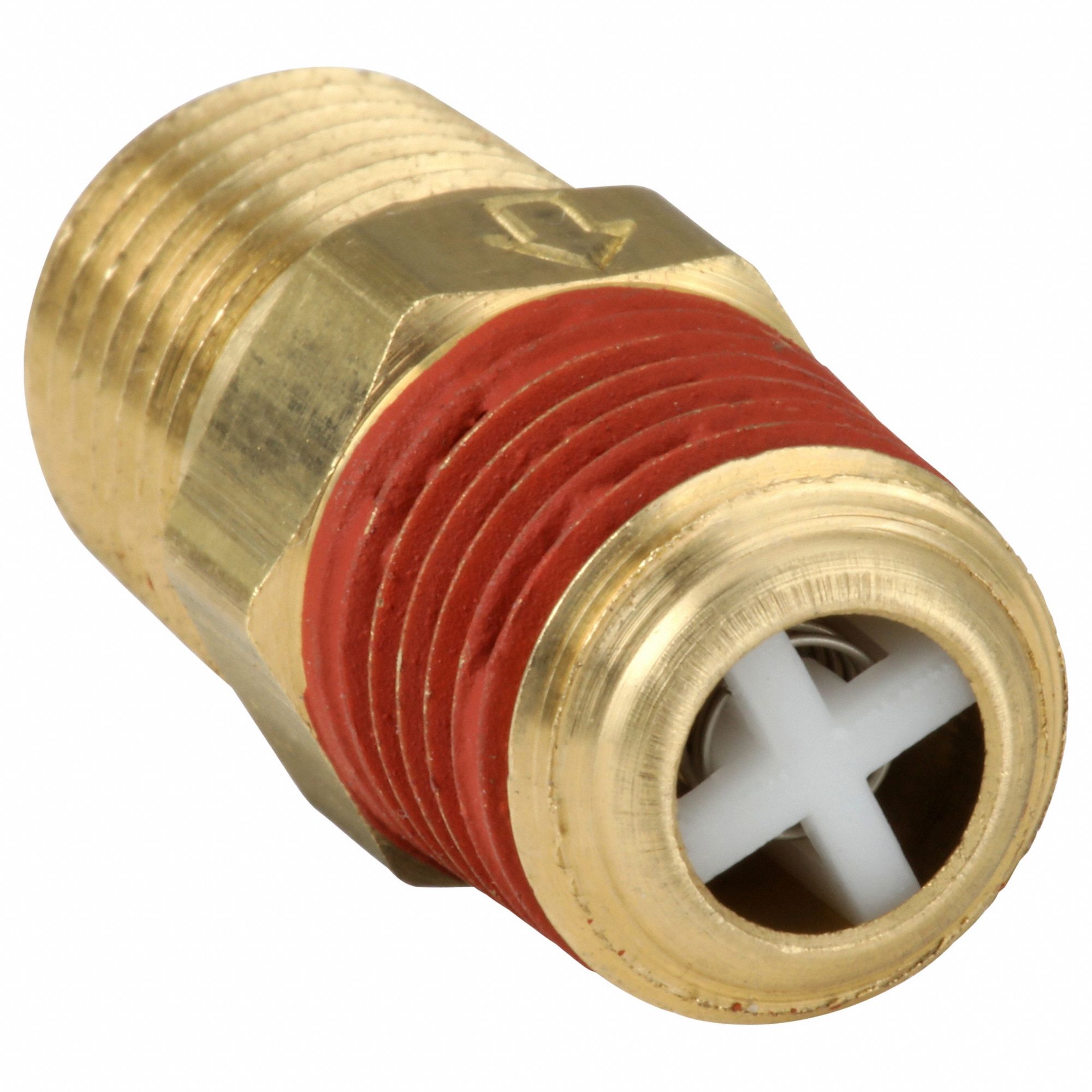 CHECK VALVE, IN LINE, BRASS, 1/4 IN MPT, 1/4 IN (M)NPT THREAD, 250 PSI MAXIMUM PRESSURE